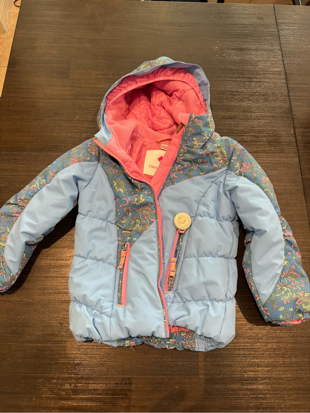 Obermeyer Blue Floral Girls Snow Bib